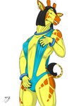 anthro clothing ear_piercing female piercing solo swimwear horzeb gira_girafeux giraffe giraffid mammal 3:4 absurd_res hi_res