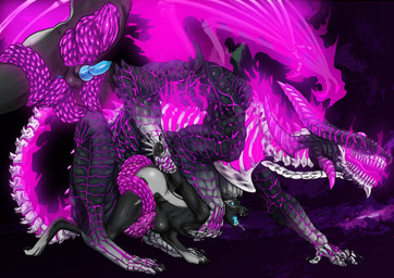 4_arms abdominal_bulge anal anal_penetration anthro anthro_on_feral anthro_penetrated bestiality big_penis blue_penis bone dominant double_penetration duo feral feral_penetrating feral_penetrating_anthro forced from_behind_position genitals glowing glowing_body glowing_wings horn huge_penis internal knot knotted_penis larger_dom living_penis long_penis looking_pleasured male male/male multi_arm multi_eye multi_genitalia multi_limb multi_penis nubbed_penis open_mouth penetration penis penis_coiling penis_snake prehensile_penis purple_magic questionable_consent sex shocked side_view size_difference skeleton unusual_anatomy unusual_genitalia unusual_penis wings shack_(artist) mythology corinoch canid canine canis dracolich dragon lich mammal mythological_creature mythological_scalie reptile scalie snake undead wolf absurd_res hi_res