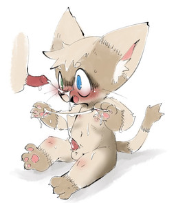 anthro balls blush bodily_fluids cum cum_drip cum_on_face cum_on_hand cum_on_penis cum_string disembodied_penis dripping duo erection fur genital_fluids genitals heterochromia humanoid_genitalia humanoid_penis male male/male navel nipples pawpads paws penis shota simple_background sitting smile solo_focus sweat tan_body tan_fur white_background young young_anthro doneru felid feline mammal