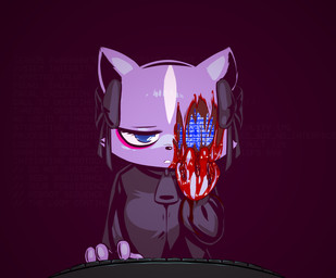 4_fingers alternative_fashion anthro background_text blue_eyes bluescreen bow_ribbon breasts clothing computer_screen depression eye_wound female fingers fur gore goth hoodie keyboard light purple_body purple_fur self-harm snout solo topwear e254e aggretsuko sanrio shikabane_(aggretsuko) mammal mephitid skunk absurd_res hi_res lighting