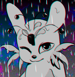 black_nose ears_up feral looking_at_viewer one_eye_closed raining simple_background simple_eyes smile solo water water_drop water_droplets wink winking_at_viewer anonymous_artist rain_world videocult slugcat digital_media_(artwork) low_res