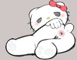 accessory anthro anus blush bow_ribbon butt female fur hair_accessory hair_bow hair_ribbon lidded_eyes looking_at_viewer lying pawpads presenting presenting_anus presenting_hindquarters ribbons solo white_body white_fur young touboutenshi hello_kitty_(series) sanrio hello_kitty_(character) bobtail_cat domestic_cat felid feline felis mammal