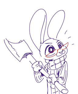 :3 ambiguous_gender anthro axe clothed clothing eyewear glasses holding_object holding_weapon melee_weapon simple_background smile solo weapon white_background fuel_(artist) disney zootopia violet_hopps lagomorph leporid mammal rabbit 2018