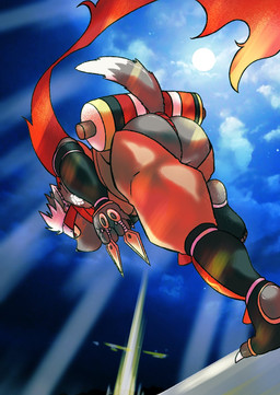 accessory asian_clothing bottomwear butt clothing crotchless_bottomwear crotchless_clothing crotchless_pants east_asian_clothing exposed_butt fundoshi headband japanese_clothing kunai male moon pants red_eyes scarf scroll solo tattoo underwear weapon yellow_sclera kusarikakemono lifewonders tokyo_afterschool_summoners tadatomo_(tas) canid canine canis domestic_dog mammal hi_res