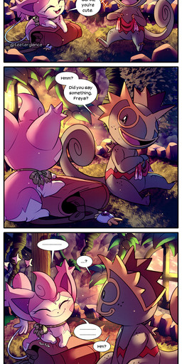 ambiguous_gender badge blush claws dialogue duo ellipsis emanata explorer_badge eyes_closed fangs feral finger_claws fur grass green_body inside looking_at_another open_mouth open_smile pink_body pink_fur plant question_mark rock scarf sitting smile speech_bubble tail talking_to_another teeth text toe_claws teeterglance nintendo pokemon pokemon_mystery_dungeon spike_chunsoft freya_(teeterglance) garou_(teeterglance) generation_3_pokemon kecleon pokemon_(species) skitty absurd_res comic english_text hi_res shaded female_(lore) male_(lore)