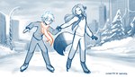 2023 7:4 adobe_photoshop_(artwork) alternate_universe anthro blue_hair building canid canine canis city clothed clothing cloud conditional_dnp detailed_background digital_media_(artwork) dipstick_tail duo eyewear female footwear fox fur glasses hair hand_holding hi_res human ice ice_skates ice_skating keidran laura_(twokinds) male mammal markings monochrome nervous outside plant red_fox scarf sketch skyscraper smile snow snowing spot_color street_lamp string_lights tail tail_markings tom_fischbach trace_legacy tree true_fox twokinds winter
