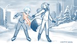 alternate_universe anthro blue_hair building city clothed clothing cloud detailed_background dipstick_tail duo eyewear female footwear fur glasses hair hand_holding ice ice_skates ice_skating male markings nervous outside plant scarf skyscraper smile snow snowing street_lamp string_lights tail tail_markings tree winter conditional_dnp tom_fischbach twokinds laura_(twokinds) trace_legacy canid canine canis fox human keidran mammal red_fox true_fox 2023 7:4 adobe_photoshop_(artwork) digital_media_(artwork) hi_res monochrome sketch spot_color