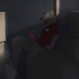 4_fingers animal_genitalia animal_penis anthro balls bedroom_eyes biped black_lips black_nose blue_eyes bodily_fluids bottomwear bottomwear_down box brown_body brown_fur canine_genitalia canine_penis chest_tuft claws clothed clothing container cum dark detailed_background dipstick_ears ear_markings ear_piercing erection fingers fur genital_fluids genital_piercing genitals grey_body grey_fur half-closed_eyes holding_penis knot lips looking_aside looking_at_viewer male masturbation multicolored_body multicolored_ears multicolored_fur name_tag narrowed_eyes open_mouth pants pants_down partially_clothed penile penile_masturbation penis penis_piercing piercing pink_penis precum seductive shirt side_view sitting smile solo teeth text topwear tuft two_tone_body two_tone_fur syynx canid canine mammal 1:1 2011 english_text hi_res signature