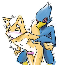 abs anal anal_penetration anthro anthro_on_anthro arm_grab arm_pull balls beak blue_body blue_feathers blush bodily_fluids cum cumshot duo ejaculation erection eyes_closed feathers from_behind_position genital_fluids genitals green_eyes hands-free interspecies male male/male male_penetrated nude open_mouth orgasm penetration penis prison_guard_position raised_tail sex shaking simple_background standing tail tongue tongue_out trembling white_background minus8 nintendo star_fox falco_lombardi fox_mccloud avian bird canid canine falcon falconid fox mammal colored