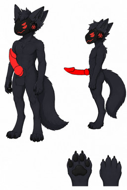 4_ears 4_eyes anthro big_penis genitals machine male multi_ear multi_eye penis red_penis sign solo frostbiteck alex_(alexunder_1) protogen hi_res