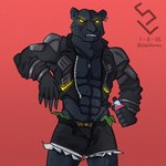 anthro black_body black_fur clothed clothing fur jockstrap male money money_in_underwear muscular muscular_anthro muscular_male open_bottomwear open_clothing solo underwear yellow_eyes sterlingrizzly epic_games fortnite versace boss_koji_(fortnite) felid humanoid mammal pantherine 1:1 hi_res