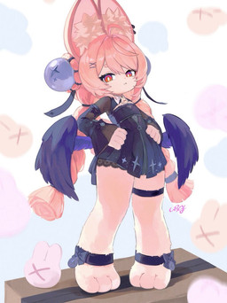 3_toes anklet anthro barefoot braided_pigtails claws clothed clothed_anthro clothed_female clothing cosplay ear_piercing ear_ring feet female flat_chested fully_clothed fully_clothed_anthro fully_clothed_female fur hair inner_ear_fluff jewelry paws piercing pink_body pink_fur pink_hair red_eyes ring_piercing toes tuft uixyre mihoyo zenless_zone_zero remielle_dan zhao_(zenless_zone_zero) lagomorph leporid mammal rabbit thiren 2026 full-length_portrait portrait