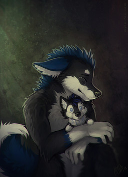 anthro arm_tuft black_body black_fur black_nose blue_body blue_fur blue_hair bodily_fluids cheek_tuft crying ears_back eyes_closed facial_tuft fur hair hug hugging_object hugging_plushie male mouth_closed pivoted_ears plushie sad short_hair shoulder_tuft simple_background solo tears tuft white_body white_fur mylafox canid canine canis domestic_dog husky mammal nordic_sled_dog spitz 2018 dated hi_res signature