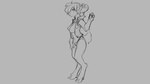 16:9 2019 3_fingers anthro bovid breasts breasts_and_teats caprine clothing digital_drawing_(artwork) digital_media_(artwork) female fingers goat grey_background hooves jacket mammal monochrome navel nipples side_view simple_background sketch smile solo standing teats topwear watsup widescreen