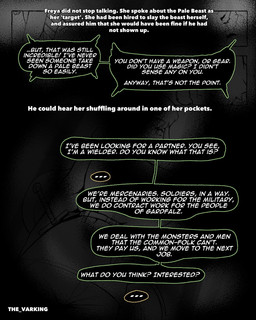 ambiguous_gender clothed clothed_female clothed_human clothing dialogue duo female melee_weapon speech_bubble sword text weapon wolf_ears thevarking balto_ulfson freya_(thevarking) animal_humanoid canid canid_humanoid canine canine_humanoid human humanoid mammal mammal_humanoid wolf_humanoid 2026 comic english_text greyscale hi_res monochrome story male_(lore)