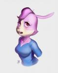 anthro female hair pink_hair short_hair simple_background solo blackby nintendo star_fox lucy_hare hare lagomorph leporid mammal signature