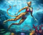 anthro bikini breasts bubble cleavage clothed clothing coral_reef detailed_background digitigrade diving female light light_beam looking_at_viewer midriff navel paws pink_bikini pink_clothing pink_swimwear sea seabed solo sport sunbeam sunlight swimming swimwear tail teal_eyes tropical two-piece_swimsuit underwater water red-izak ambient_coral ambient_fish ambient_sealife anthozoan clown_triggerfish clownfish cnidarian coral felid fish leopard mammal marine pantherine pomacentrid tetraodontiform triggerfish