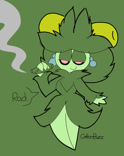 anthro anthrofied black_sclera clothed clothing confusion dialogue dress drugs female gem green_background green_body green_hair hair jewelry marijuana pearl_(gem) plant pokemorph red_eyes simple_background smile smoking solo substance_intoxication text unfortu-nate nintendo pokemon amanda_(unfortu-nate) dolliv elemental_creature flora_fauna generation_9_pokemon pokemon_(species) 2024 digital_media_(artwork) english_text hi_res