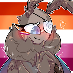 antennae_(anatomy) anthro blue_eyes blue_wings blush bodypaint closed_smile eye_patch eyewear face_paint female fluffy_antennae fur grey_body hands_together insect_wings lesbian_pride_colors lgbt_pride looking_down monotone_body monotone_fur mouth_closed nude pride_color_background pride_colors pupils purple_pupils ruff shy simple_background smile solo wings gazzlegoob lgbt_pride_month iris_(honeycombcrown) arthropod insect lepidopteran moth 1:1 hi_res