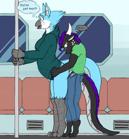 accidental_knotting ambiguous_knotting ambiguous_penetration anthro anthro_on_anthro anthro_penetrated anthro_penetrating anthro_penetrating_anthro beak biped breasts clothed clothing detailed_background dirty_talk duo female female_penetrated from_behind_position horn inside inside_train interspecies knot knotting larger_female larger_penetrated male male/female male_penetrating male_penetrating_female non-mammal_breasts penetration penis_under_shirt public public_exposure public_sex public_transportation sex size_difference smaller_male standing standing_sex stuck stuck_genitals stuck_knot stuck_penis stuck_together subway tail text thought_bubble train uhoh unwanted_knotting vehicle sarek_aran_desian mythology kiralye sarek_aran_desian_(character) avian bird dragon gryphon mythological_avian mythological_creature mythological_scalie scalie english_text hi_res