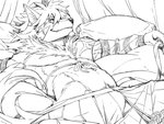 anthro asian_clothing athletic athletic_anthro athletic_male clothing facial_hair fingers fur hair humanoid_hands lying male mongolian mongolian_clothing on_back pubes solo tattoo gamma-g lifewonders tokyo_afterschool_summoners temujin_(tas) canid canine canis mammal wolf 4:3 hi_res line_art monochrome