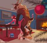 2017 ambiguous_penetration anthro anthro_on_anthro anthro_penetrated anthro_penetrating anthro_penetrating_anthro antlers athletic backsack balls bell bell_harness bent_over big_balls bodily_fluids breasts christmas cloven_hooves copyright_symbol cum cum_drip cum_inside cum_trail deer detailed_background dripping drooling duo english_text female female_penetrated fireplace from_behind_position fur furniture genital_fluids genitals gift hale_(jelomaus) harness heart_symbol hi_res holidays hooves horn indoor_nudity indoor_sex inside interspecies larger_male male male/female male_penetrating male_penetrating_female mammal messy mouse murid murine muscular muscular_male new_world_deer nipples nude oozing open_mouth orgasm penetration pink_body pink_fur platinum_blonde reindeer rodent saliva scut_tail sex shane_nelson shayla_the_pink_mouse short_tail size_difference small_breasts smaller_female smaller_penetrated standing stoopix symbol table tail text unguligrade white_tail