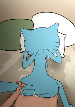 3_fingers anthro anthro_penetrated arms_bent bedding bedding_background bent_leg big_breasts big_butt biped bird's-eye_view black_markings blue_body blue_breasts blue_ears blue_fur blue_tail bodily_fluids breasts butt cum doggystyle duo elderly elderly_anthro elderly_female face_in_pillow faceless_anthro faceless_character faceless_female female female_anthro female_on_human female_penetrated fingers first_person_view from_behind_position fur genital_fluids grabbing_from_behind green_pillow high-angle_view huge_hips human_on_anthro human_penetrating human_penetrating_anthro human_penetrating_female human_pov humanoid_hands inside interspecies light_body light_fur light_skin male male/female male_human male_on_anthro male_penetrating male_penetrating_anthro male_penetrating_female male_pov markings mature_anthro mature_female monotone_tail nude nude_anthro nude_female nude_human nude_male on_model penetrating_pov penetration pillow plantigrade pointy_ears prick_ears sagging_breasts sex side_boob tail tail_grab tail_pull thick_thighs whisker_markings white_pillow wide_hipped_anthro wide_hipped_female wide_hips impstripe cartoon_network the_amazing_world_of_gumball mary_senicourt domestic_cat felid feline felis human mammal 2021 digital_drawing_(artwork) digital_media_(artwork) hi_res