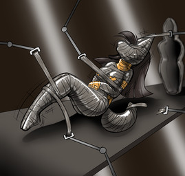 anthro bdsm bound breasts female mummification mummy_wrappings solo tail redflare500 dizziez ailurid mammal red_panda 2015 digital_media_(artwork) hi_res