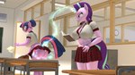 anthro anthrofied big_butt blush book bottomwear butt butt_growth classroom classroom_desk clothing desk duo female furniture hair hair_bun horn magic miniskirt panties school school_uniform shirt skirt table topwear underwear uniform anthroponiessfm friendship_is_magic hasbro my_little_pony mythology starlight_glimmer_(mlp) twilight_sparkle_(mlp) equid equine mammal mythological_creature mythological_equine unicorn 16:9 3d_(artwork) digital_media_(artwork) hi_res widescreen