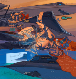 belly_riding blue_yes blush bodily_fluids bound breasts duo female female_penetrated feral freckled_arms freckled_back freckled_breasts freckled_chest freckled_legs freckled_shoulders freckled_thighs freckles genital_fluids genitals hair heart_symbol leaking_precum machine male male/female mechanical_penis motion_lines penetration penis precum pubes red_hair text vaginal ratbat lockheed_martin sr-71_blackbird dire_machine human living_machine mammal comic hi_res