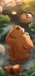 anthro bathing brown_body detailed_background humanoid_hands kemono male moon night outside overweight overweight_male plant solo towel tree water hon55728 ailurid mammal red_panda 2022 hi_res