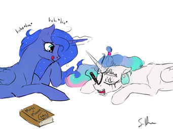 blue_body blue_feathers drunk duo feathered_wings feathers female feral horn substance_intoxication text white_body white_feathers wings silfoe friendship_is_magic hasbro my_little_pony mythology princess_celestia_(mlp) princess_luna_(mlp) equid equine mammal mythological_creature mythological_equine winged_unicorn 2015 4:3