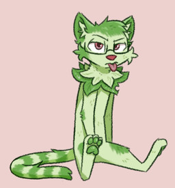 alternate_species anthro blep cheek_tuft eyewear eyewear_only facial_tuft fur glasses glasses_only green_body green_fur green_tail head_tuft inner_ear_fluff looking_at_viewer male nude pink_background simple_background solo tail tongue tongue_out tuft wearing_glasses theblueberrycarrots nintendo pokemon ty_(appleseed) generation_9_pokemon pokemon_(species) sprigatito digital_drawing_(artwork) digital_media_(artwork)