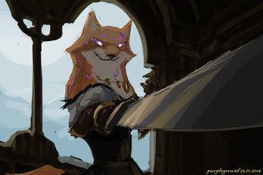 anthro clothed clothing corruption female fur jewelry melee_weapon necklace orange_body orange_fur smile solo sword weapon white_eyes purpleground02 armello league_of_geeks scarlet_(armello) canid canine fox mammal 2016 3:2