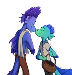 anthro basket blue_body blue_scales clothing container duo eyes_closed fin freckles green_body green_scales holding_object male scales simple_background smile white_background young the_meep_lord disney luca_(pixar) pixar alberto_scorfano luca_paguro sea_monster 2021 hi_res signature