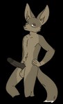 anthro balls bedroom_eyes big_balls big_ears big_penis erection genitals hand_on_hip male narrowed_eyes nude nude_male penis seductive smug smug_face smug_grin solo amadboii autumnflower_(game) kyron_farspire canid canine fennec_fox fox mammal true_fox alpha_channel