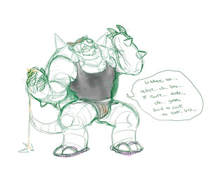 alcohol anthro backwards_baseball_cap backwards_hat baseball_cap beverage biceps bulge clothed clothing dialogue drunk hat headgear headwear hypnosis male mind_control muscular muscular_anthro muscular_male open_mouth ringed_eyes shirt simple_background solo speech_bubble spikes stated_homosexuality stated_sexuality submissive submissive_male substance_intoxication tank_top text topwear white_background hyenaface nintendo pokemon chesnaught generation_6_pokemon mammal pokemon_(species) 2017 6:5 english_text guide_lines sketch