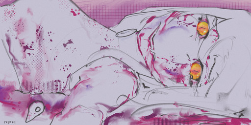 anthro big_breasts blood blood_on_clothing blood_on_face bodily_fluids bone breasts clothed clothed_anthro clothed_female clothing death excessive_blood female hair head_turned jewelry long_hair looking_at_viewer lying necklace non-mammal_breasts on_back orange_eyes skull solo text rehikir cavemanon_studios goodbye_volcano_high ko_op_(game_developer) snoot_game fang_(gvh) prehistoric_species pterosaur reptile scalie absurd_res colored english_text hi_res