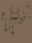 anthro balls genitals grin gun male masturbation one_eye_closed penis ranged_weapon short_stack smile solo text weapon wink uglyoni sam_and_max max_(sam_and_max) lagomorph leporid mammal rabbit 3:4 english_text hi_res line_art