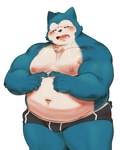 anthro belly biceps black_clothing black_nose black_underwear blue_arms blue_body blue_ears blue_fur blue_legs clothing embarrassed eyes_closed fur male moobs musclegut muscular muscular_anthro muscular_male navel nipples overweight overweight_male pecs pink_nipples slightly_chubby slightly_chubby_anthro slightly_chubby_male slightly_muscular solo teeth underwear white_body white_face white_fur white_mouth monochrome_kg nintendo pokemon generation_1_pokemon pokemon_(species) snorlax 4:5 hi_res