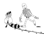 anthro biped clothing duo machine shirt simple_background slightly_chubby smile topwear walking robo_sima robot_dreams rascal_(robot_dreams) robot_(robot_dreams) mammal procyonid raccoon robot 2025 hi_res monochrome