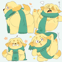 butt chibi convenient_censorship male mostly_nude scarf scarf_only slightly_chubby solo hyaku_(artist) lifewonders tokyo_afterschool_summoners cu_sith_(tas) canid canine canis domestic_dog mammal source_request