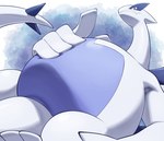 ambiguous_gender belly feathers feral hand_on_belly looking_at_viewer low-angle_view solo tail white_body white_skin on_ice_(artist) nintendo pokemon generation_2_pokemon legendary_pokemon lugia pokemon_(species) hi_res