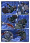 anthro armor arrow_(weapon) blood blood_from_mouth blood_in_mouth blood_on_weapon bodily_fluids bow_(weapon) brown_body brown_fur brown_tail clenched_teeth duo fight fur grey_body grey_fur grey_tail headgear helmet male melee_weapon motion_lines night outside ranged_weapon snow snowing sword tail teeth throwing weapon bjekkergauken shirin_(bjekkergauken) ulf_(bjekkergauken) canid canine canis gulonine mammal marten mustelid musteline pine_marten wolf 2025 colored comic hi_res