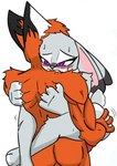 anthro big_butt bite biting_another biting_partner blush bodily_fluids butt butt_grab claws dipstick_ears duo ear_markings ears_down ears_up female fur grey_body grey_fur hand_on_butt interspecies male male/female multicolored_ears muscular muscular_male orange_body orange_fur pivoted_ears predator/prey scratches simple_background sweat pace-maker disney zootopia judy_hopps nick_wilde canid canine fox lagomorph leporid mammal rabbit red_fox true_fox