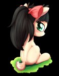 accessory black_hair blush bow_(feature) bow_accessory bow_ribbon centered_hair_bow female grass green_eyes hair hair_accessory hair_bow hair_ribbon looking_at_viewer looking_back plant ponytail ribbons simple_background solo tail tail_tuft transparent_background tuft an-m hasbro my_little_pony deer mammal absurd_res alpha_channel hi_res