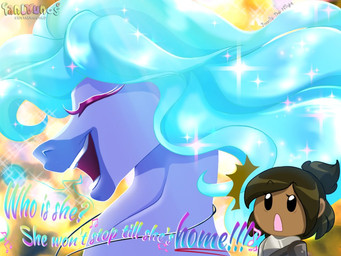 armor bangs beady_eyes black_eyebrows black_eyes blue_body blue_fur blue_mane breastplate brown_body brown_hair brown_skin clothed clothed_female clothed_human clothing dialogue duo exclamation_point eyebrow_through_hair eyebrows eyelashes eyes_closed female female_feral feral fur hair impressed light long_mane mane medium_hair noseless open_mouth open_smile pauldron pink_eyelashes pink_mouth ponytail question simple_background singing smile sparkles teeth text translucent translucent_hair yellow_background jooniethenight centaurworld netflix horse_(centaurworld) rider_(centaurworld) equid equine horse human mammal 2022 4:3 artist_name colored digital_drawing_(artwork) digital_media_(artwork) english_description english_text lighting shaded