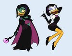 anthro cape clothing dress eyeshadow feathers female green_body green_feathers makeup staff v_bangs white_body white_feathers flowerpigeon73 disney ducktales ducktales_(2017) magica_de_spell anatid anseriform avian bird duck 2019 hi_res