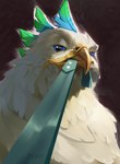 ambiguous_gender beak blue_eyes feathers first_person_view leash leashed_pov looking_at_viewer solo white_body white_feathers yellow_beak dsw7 mythology avian gryphon mythological_avian mythological_creature bust_portrait hi_res portrait