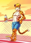 anthro barefoot biped blue_eyes bulge clothed clothing feet male nipples solo topless seaside_(artist) felid mammal pantherine tiger